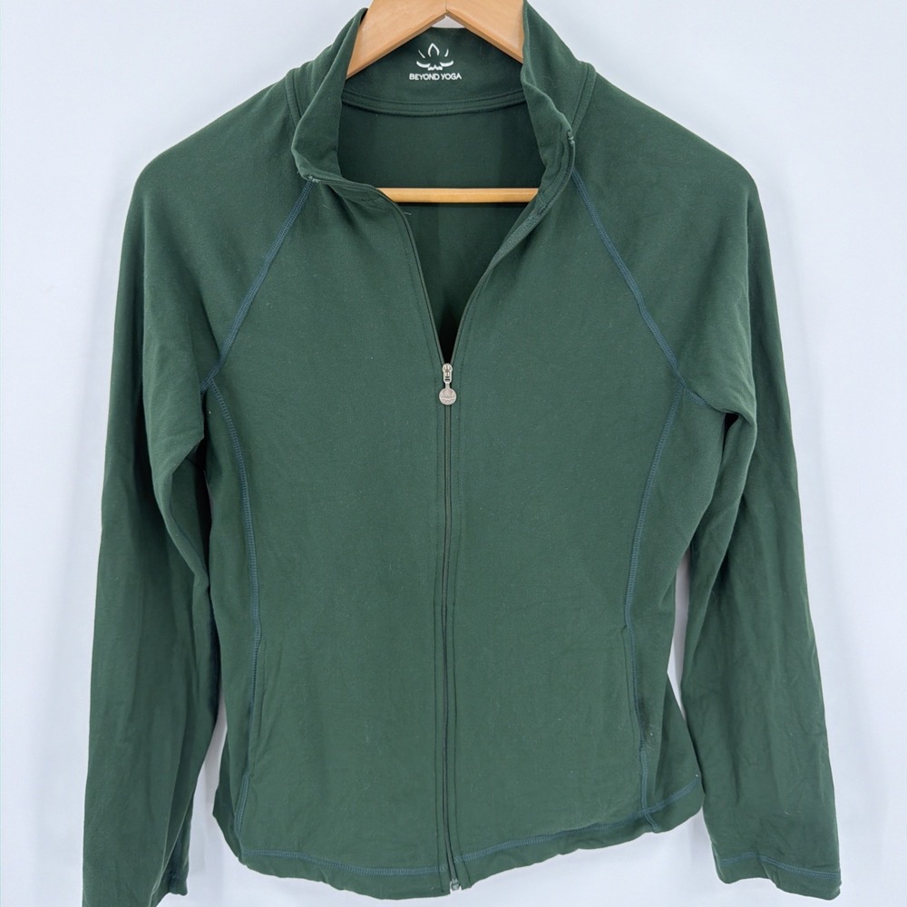 BEYOND YOGA Dark Green Sz M Supplex Full Zip Jacket Fitted Athleisure USA Active